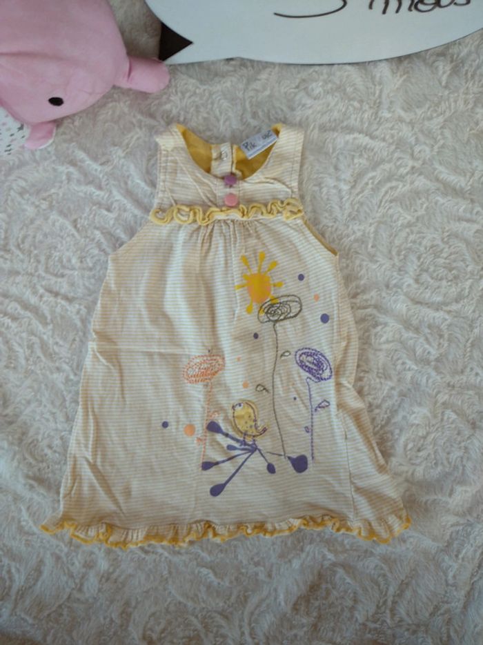 Robe été Fille 3mois Fleurs Oiseaux Pik Ouic 100% coton - photo numéro 2
