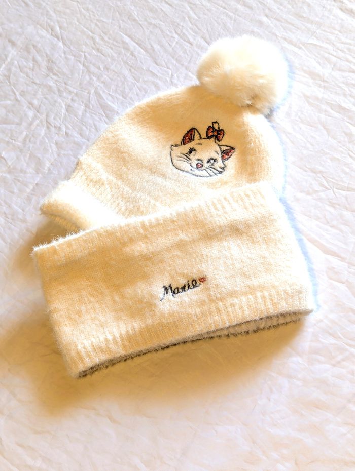 Lot Bonnet Large Bandeau Disney Blancs Chaud Pompon Tête Chat Marie Accessoires Petits Enfants Bébés