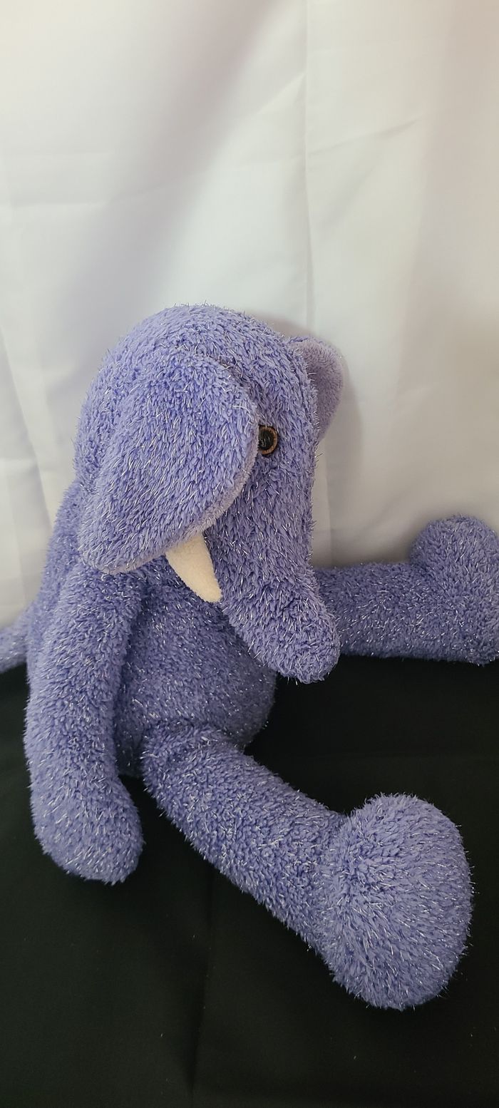 Peluche éléphant MINOUCHE bleu paillettes argentées 44 cm - photo numéro 5