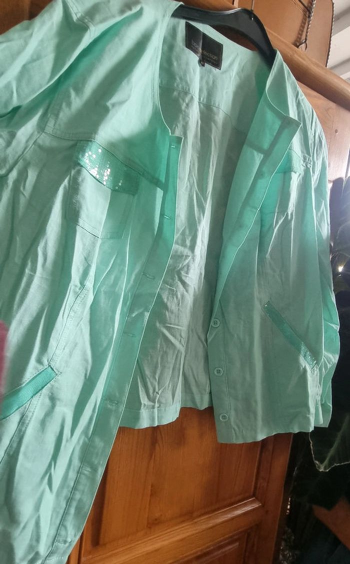 Ensemble lin bon prix collection robe et veste vert anis 46 48 - photo numéro 5
