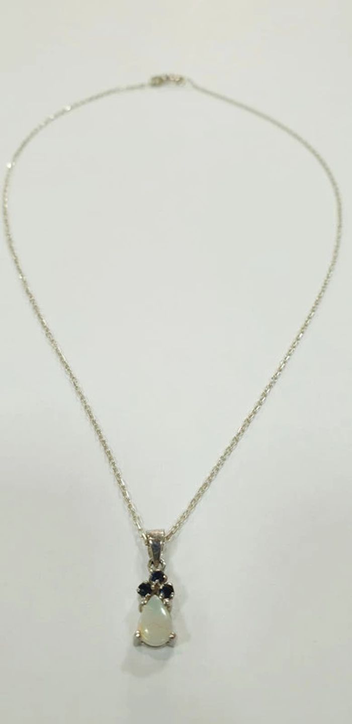 Neuf: Superbe collier pendentif argent opale et saphir veritables - photo numéro 5