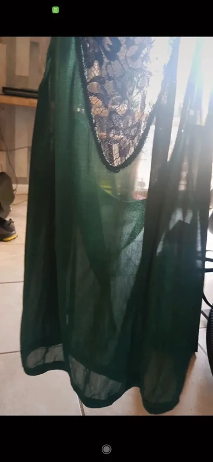 Ensemble de nuit dentelle transparent vert S - photo numéro 4