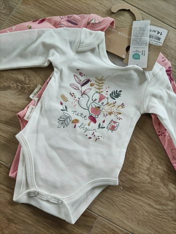 Lot 2 bodies manches longues Petit Béguin 3 mois 