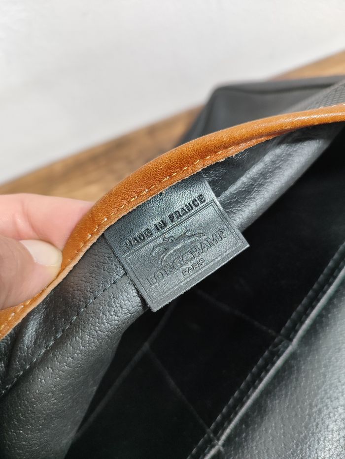 Malette porte document Longchamp vintage en cuir noir et marron - photo numéro 10