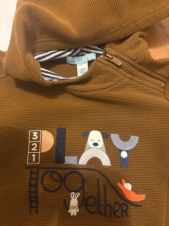 Pull capuche marron Obaibi 18 mois - photo numéro 2