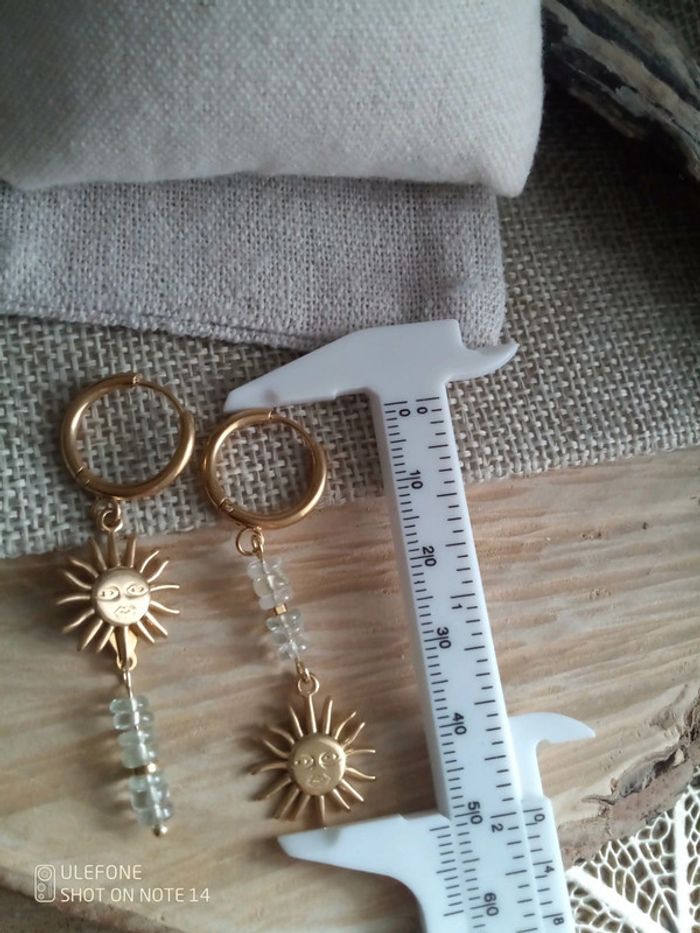 Boucles d'oreilles bohèmes quartz et soleil - photo numéro 2