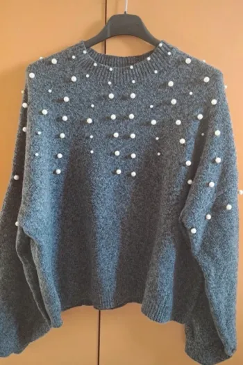 Pull neuf gris clair Jennifer avec perles taille S
