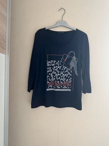 T-shirt marine imprimée manches 3/4 femme taille M ( taille 2) Breal