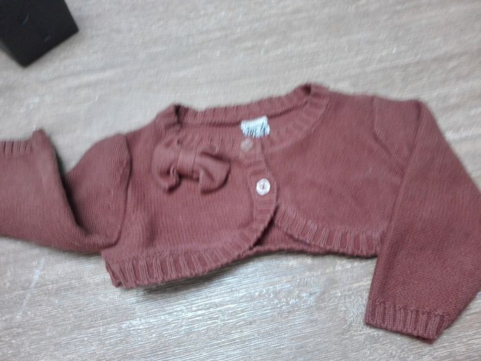 Gilet boléro bébé fille 6 mois chocolat noeud TAO