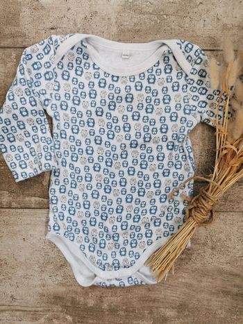 🌸Body 12mois manches courtes mixte oiseau chouette hiboux bleu