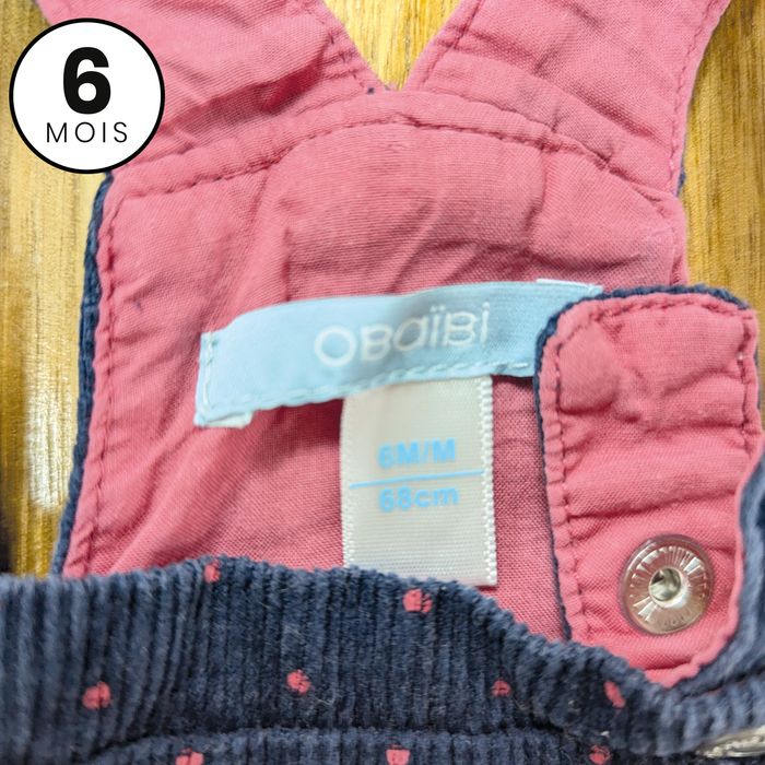 Salopette short en velours côtelé bleu et rose - bébé fille 6 mois - photo numéro 3