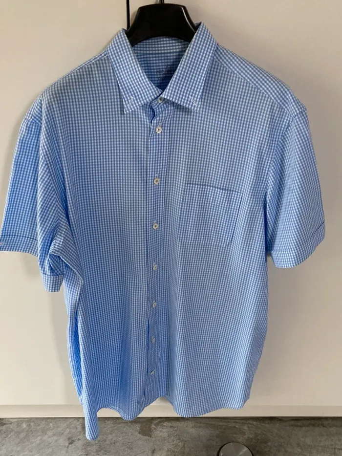 Superbe chemise bleu et blanc imprimé vichy || Van Laack || XL || 100% coton || quasiment neuve