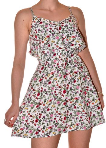 robe courte à bretelle blanche motif floral taille M