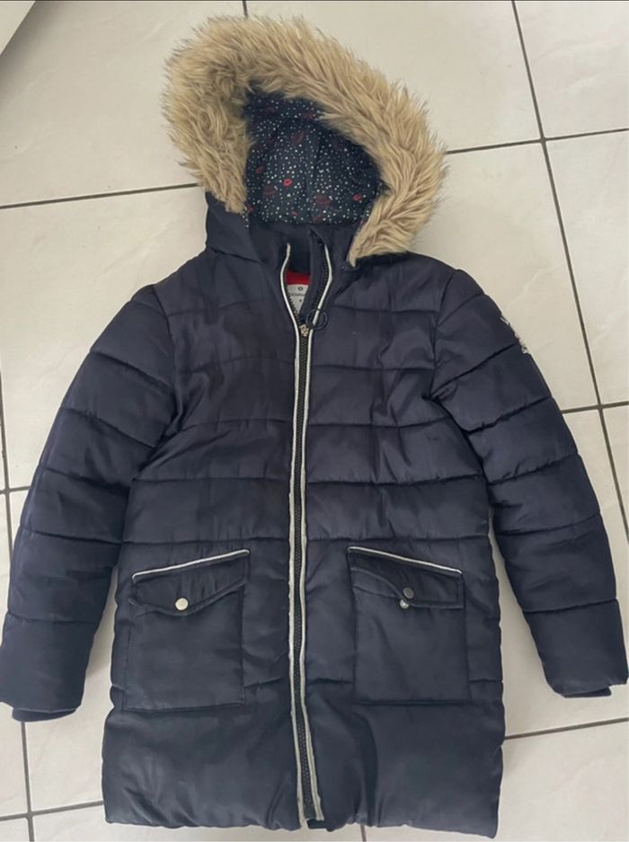 Beau manteau doudoune chaud T 8 ans Lulu Castagnette bleu marine Très bon état