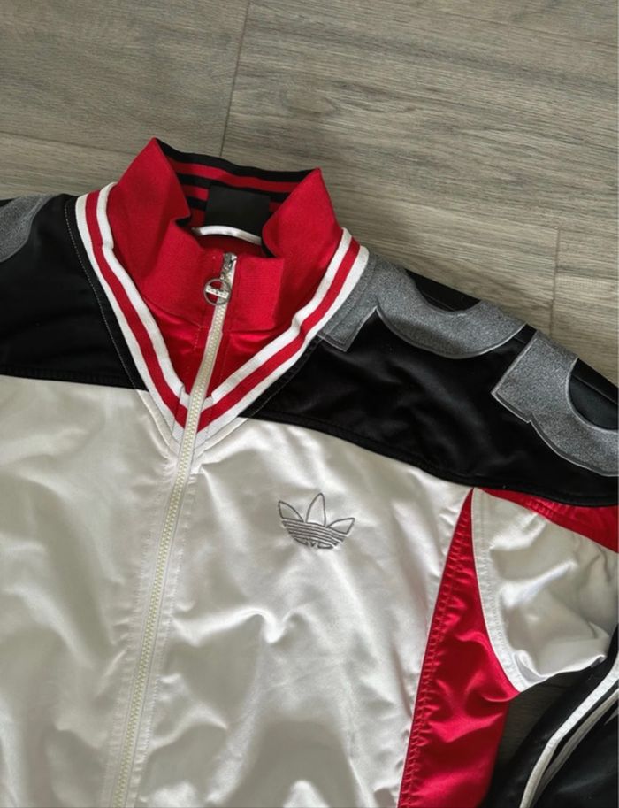 Veste zip satinée blanc gris noir rouge Adidas Vintage TXXL - photo numéro 3