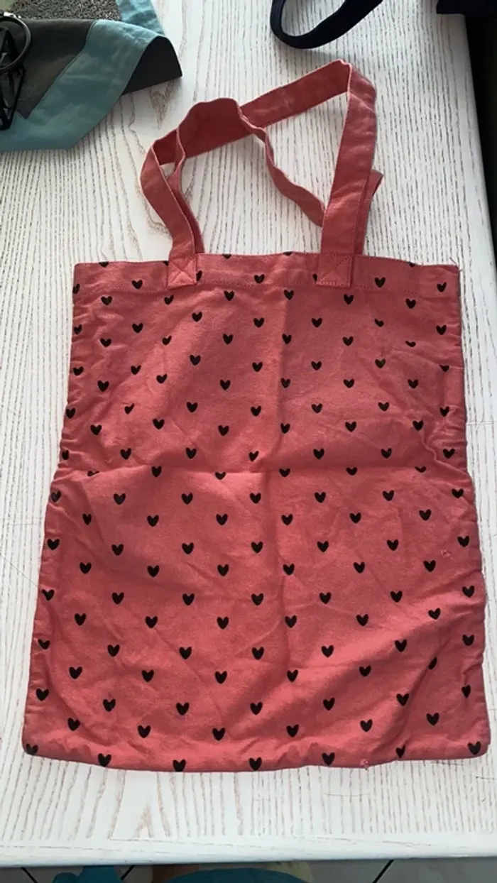 tod bag sac tissus cœur rose - photo numéro 2