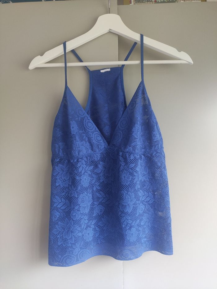 H&M top débardeur bleu dentelle M - photo numéro 1