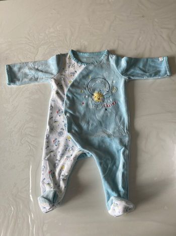 Pyjama velours Sergent Major blanc et bleu 3 mois
