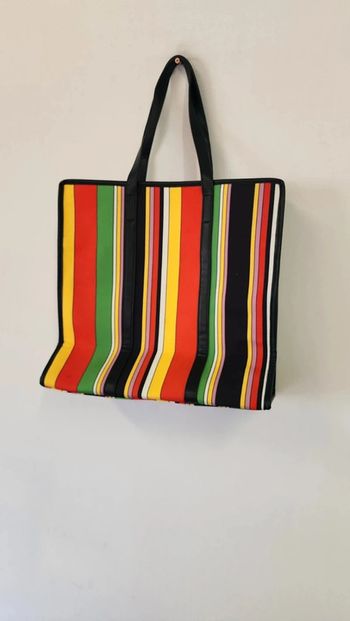 Joli sac cabas rayé en toile coton multicolore