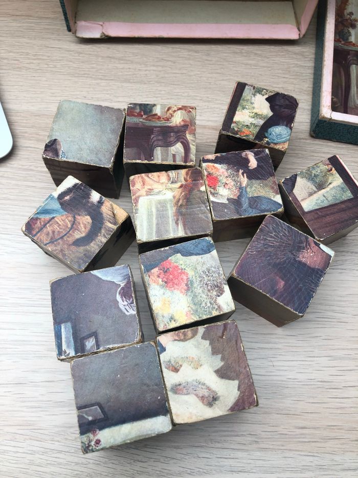 Puzzle 12 cubes en bois vintage - photo numéro 5