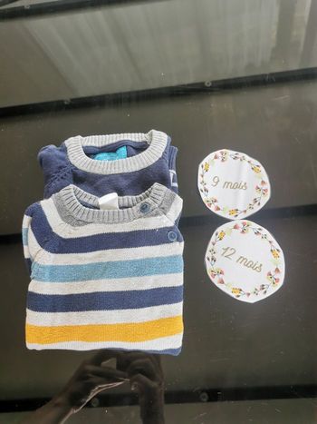Lot de 2 pull à rayures bébé garçon 9/12mois H&M et mini rebell