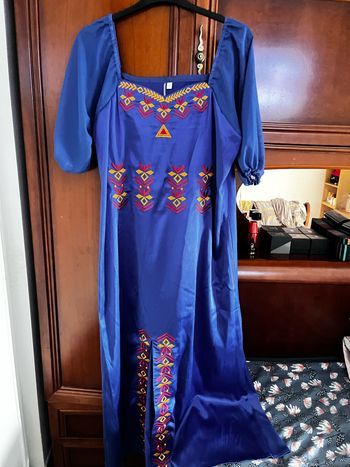 Robe kabyle brodé pour femme, tissu satin et voile, taille XL