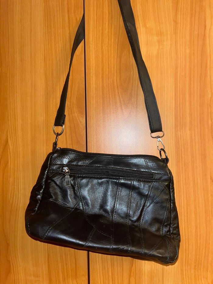 Sac en cuir noir uni (petit) - photo numéro 5