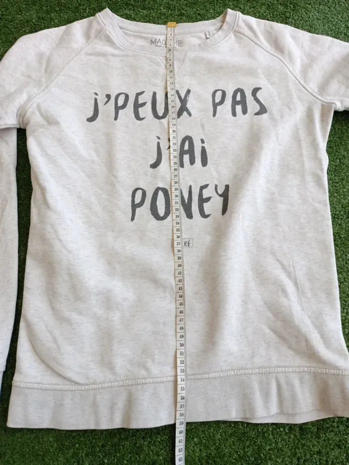 Sweat blanc chiné madame t-shirt Je peux pas j'ai poney taille S - photo numéro 4