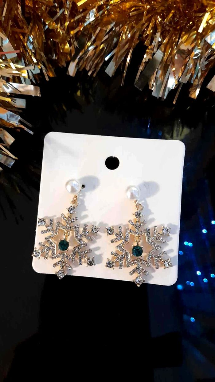 Bijoux Noël | Boucles d’Oreilles neuves Flocons Scintillants - photo numéro 2
