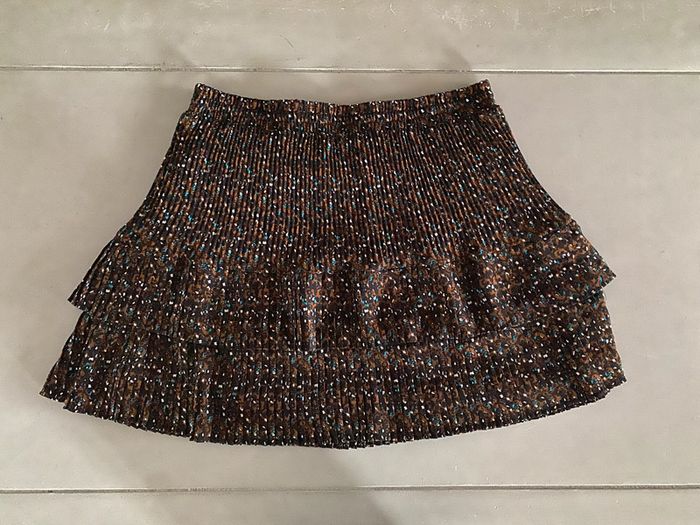 Jupe Promod plissée marron noire crème et bleu à volants taille 38 - photo numéro 10
