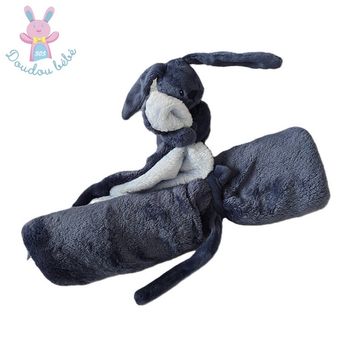 Doudou Lapin couverture bleu clair et bleu foncé Nattou