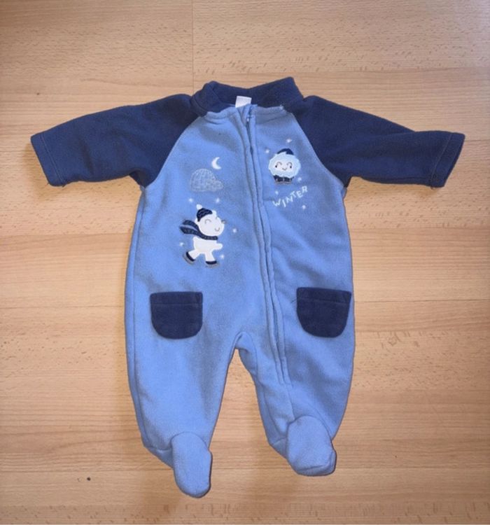 Grenouillère surpyjama polaire bleu taille 1 mois