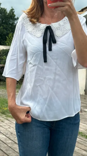 Haut Zara Blanc Col Claudine