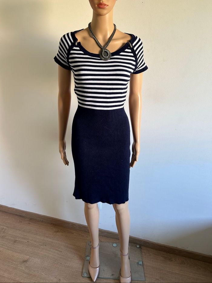 Robe bleue marine et blanche à manches courtes Morgan taille L TBE - photo numéro 3