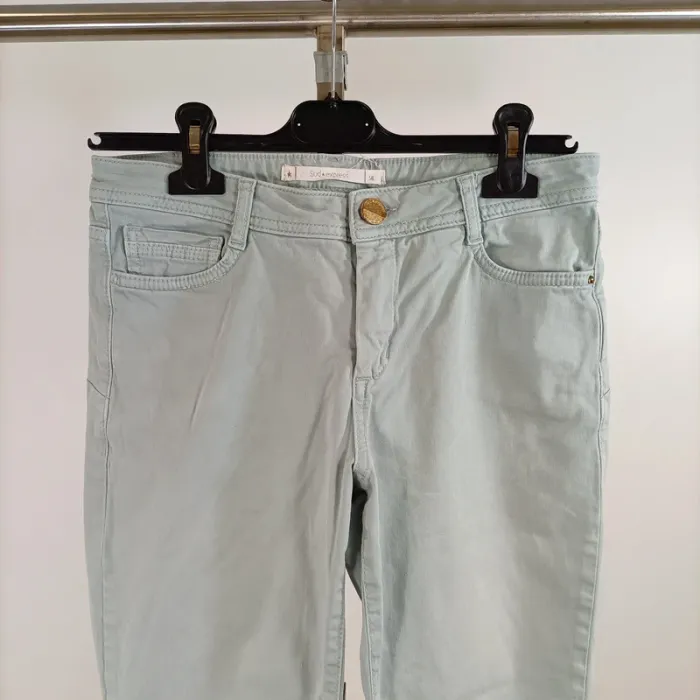 Pantalon slim vert d’eau Sud Express taille 38 coton stretch coupe près du corps A1338 - photo numéro 2