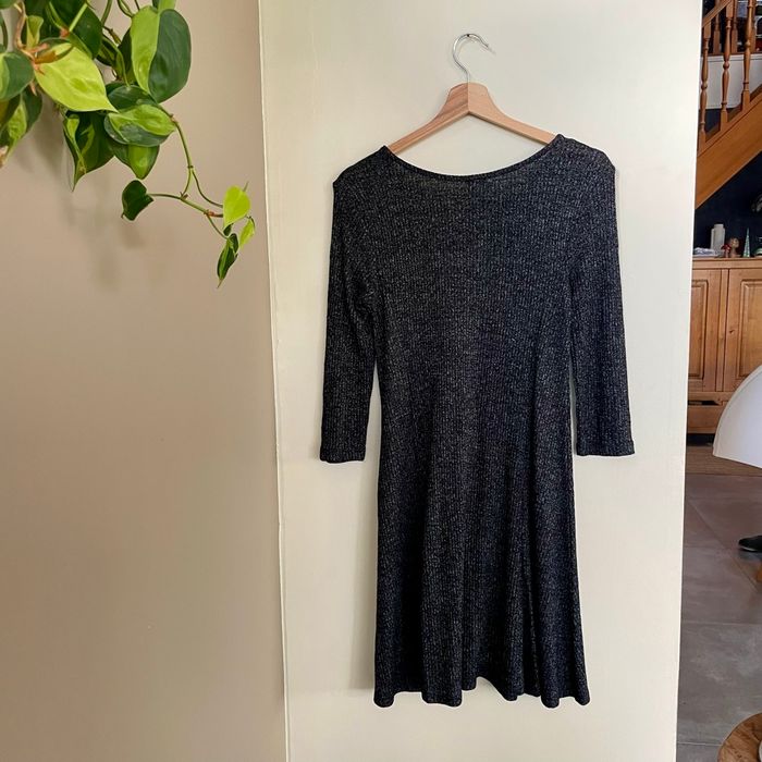 Robe trapèze marron/noire chinée Pimkie M manches 3/4 maille fluide style casual chic V075 - photo numéro 6