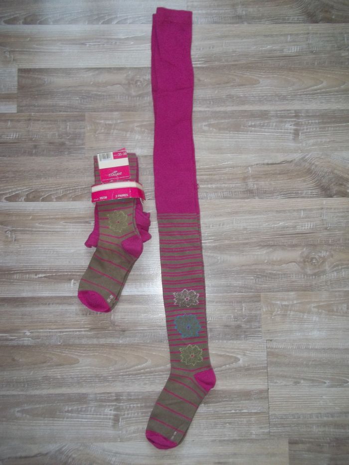 Lot 2 collants kaki et rose 35/38