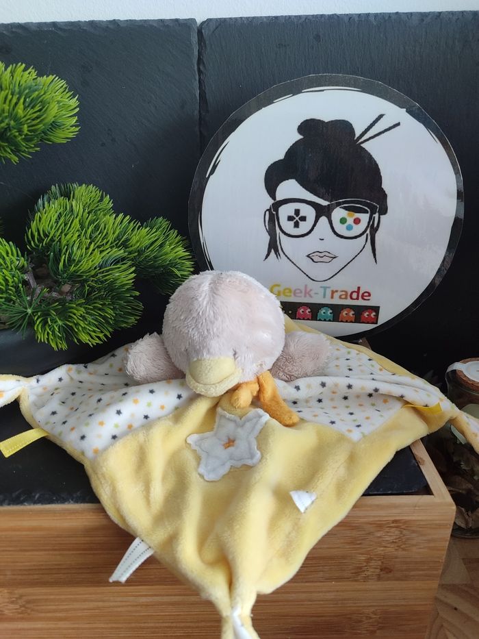 Doudou Canard Jaune Siplec Mots D'enfants Etoile plat mouchoir Poussin Blanc