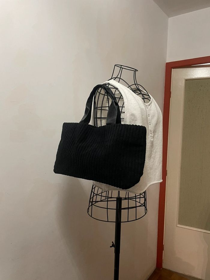Sac Fourre-Tout Chic en Velours Côtelé Noir pour Femme - photo numéro 18
