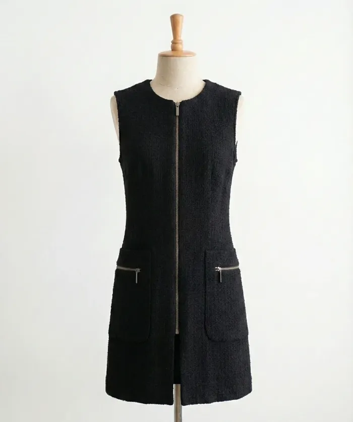 Robe effet tweed noire zippée - Zara Taille XS (34)