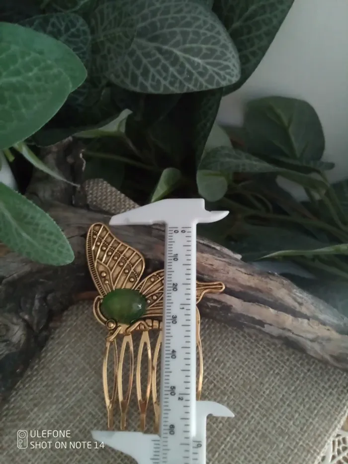 Barrette peigne papillons et pierre d'agate - photo numéro 2