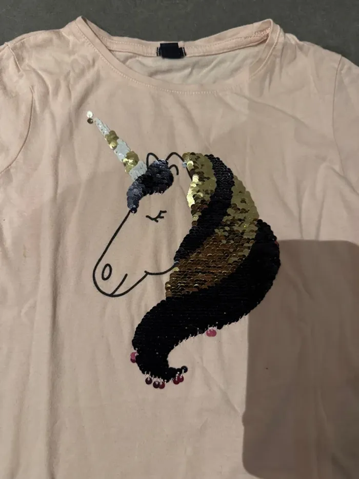 T shirt manches longues à sequins - Kiabi - Tête de licorne - Rose - 6 ans - photo numéro 2