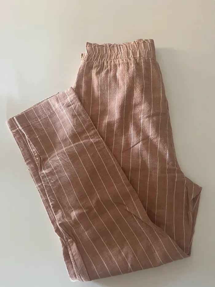 Pantalon effet lin rose poudré à rayures - Neuf 🎀 - photo numéro 4