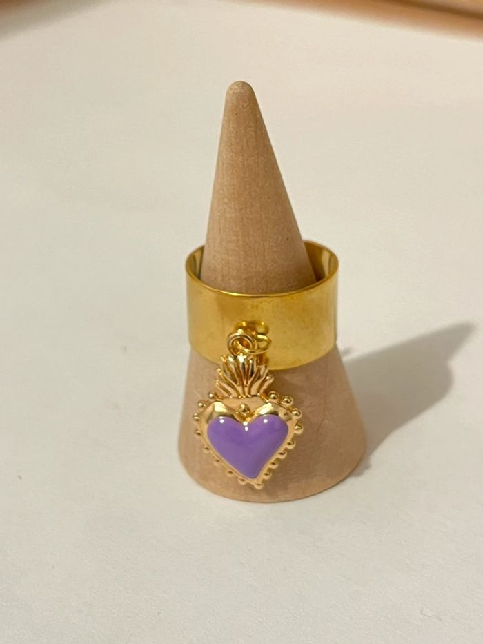 Bague acier inoxydable cœur flammes ajustable - photo numéro 2