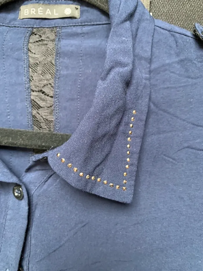 Chemisier bleu marine et dentelle Bréal taille 38 - photo numéro 4