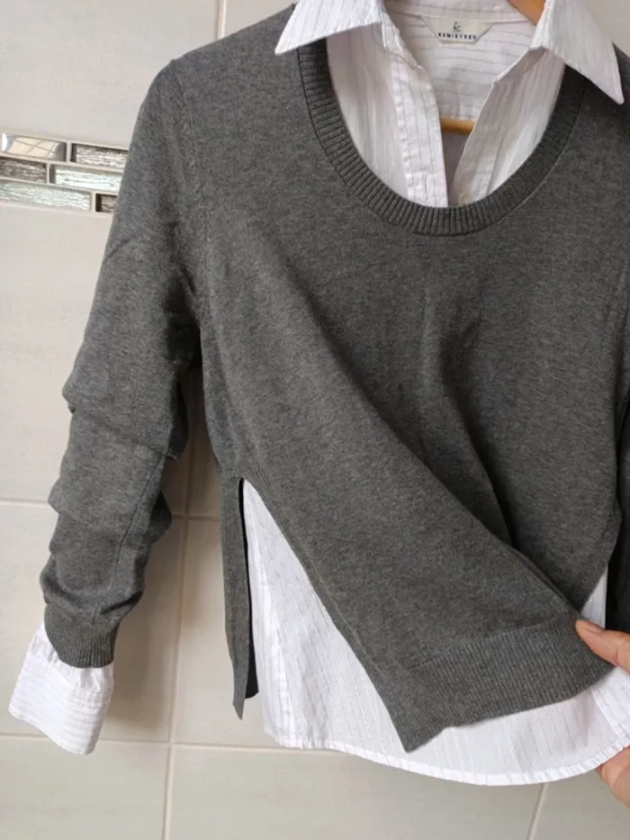 Pull fin gris viscose/coton, t.S - photo numéro 2