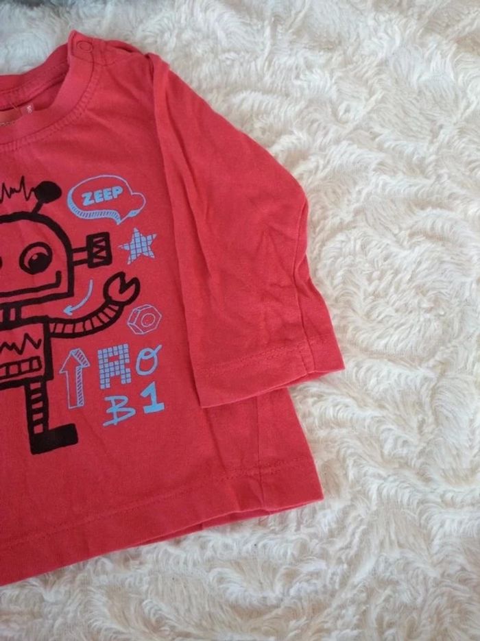 Tee shirt chemise manches longues Garçon 6 mois Robot Tissaia Basics 100% coton - photo numéro 5