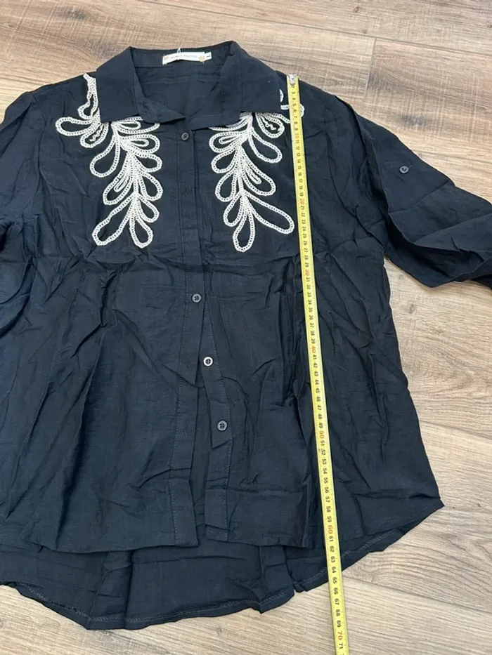 top femme chemise femme blouse femme taille 40 noir brodé - photo numéro 3
