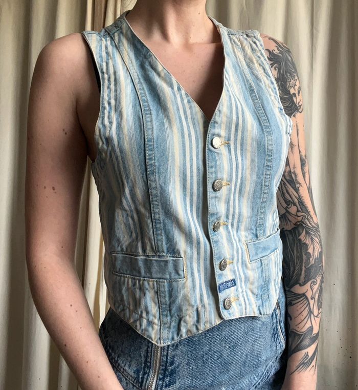 Gilet jeans denim rayures y2k vintage annees 2000 - Taille M/L - photo numéro 2
