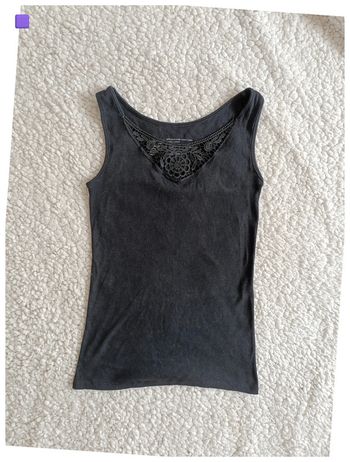 Débardeur noir bohème en coton Esmara avec dentelle florale - XS